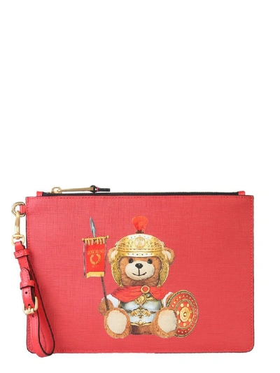 Shop Moschino Teddy Bear Print Clutch Bag In Red