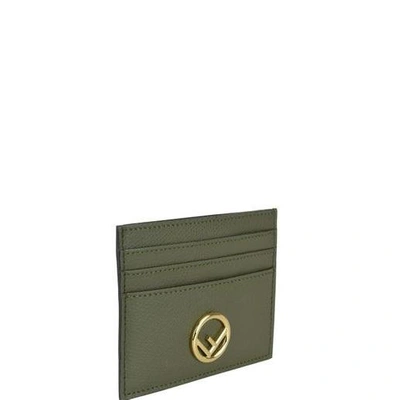 Shop Fendi Logo Leather Cardholder In Green