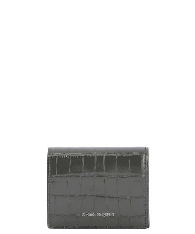 Shop Alexander Mcqueen Skull Embellished Wallet In Grey