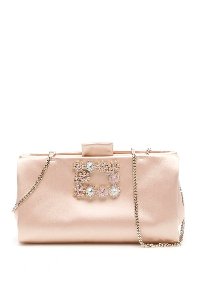 Shop Roger Vivier Flower Buckle Clutch Bag In Pink