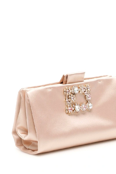 Shop Roger Vivier Flower Buckle Clutch Bag In Pink