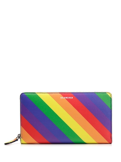 Shop Balenciaga Ville Continental Rainbow Striped Zip Wallet In Multi