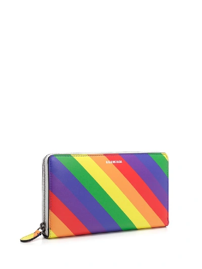 Shop Balenciaga Ville Continental Rainbow Striped Zip Wallet In Multi