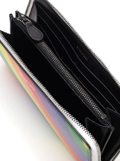 Shop Balenciaga Ville Continental Rainbow Striped Zip Wallet In Multi