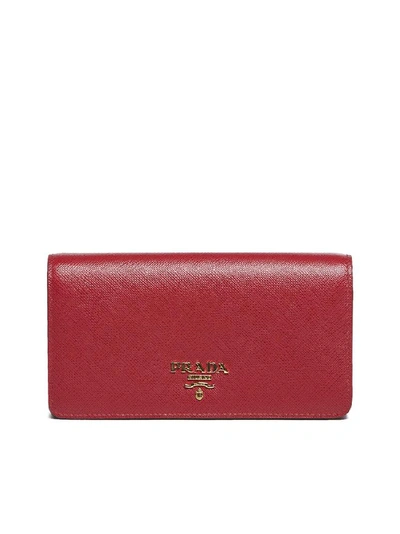Shop Prada Saffiano Chain Clutch Bag In Red