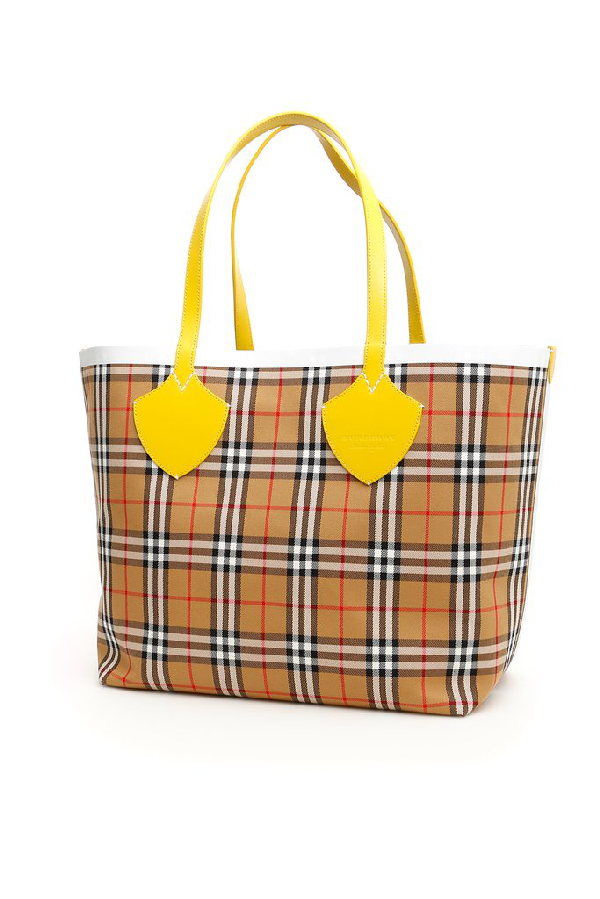 Burberry Giant Reversible Vintage Check Tote Bag In Yellow Pattern | ModeSens