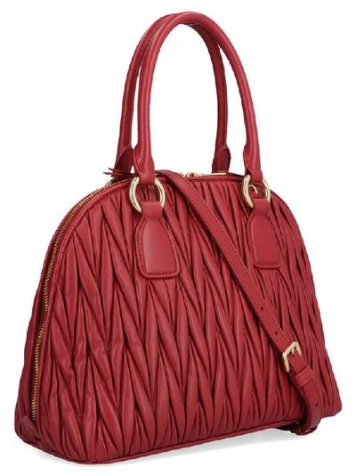 Shop Miu Miu Matelassé Logo Top Handle Tote Bag In Red