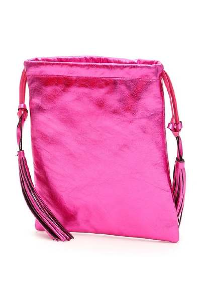 Shop Attico Metallic Drawstring Bucket Tote Bag In Pink