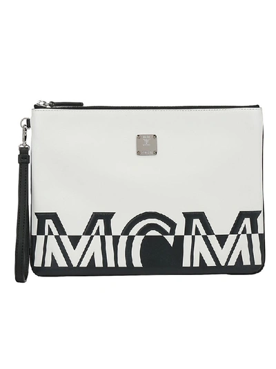 Shop Mcm Logo Zipped Clutch Bag In Multi