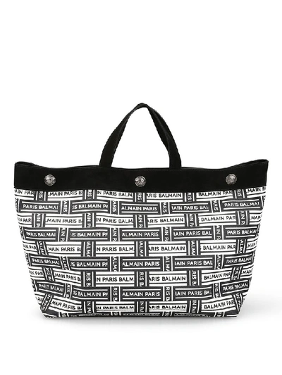 Shop Balmain All Over Logo Tote Bag In Multi