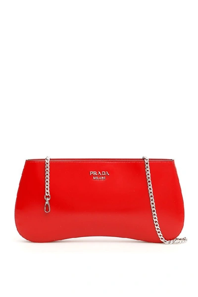 Shop Prada Brushed Chain Strap Clutch Bag In Red