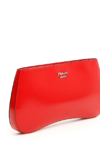 Shop Prada Brushed Chain Strap Clutch Bag In Red