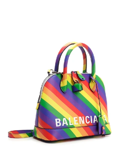 Shop Balenciaga Small Ville Rainbow Striped Top Handle Bag In Multi