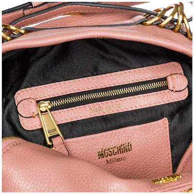 Shop Moschino Ring Detail Logo Biker Backpack In Pink