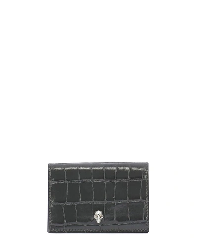 Shop Alexander Mcqueen Skull Embellished Cardholder In Grey