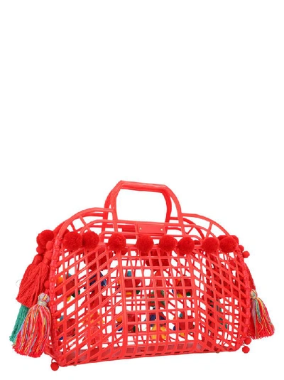 Shop Dolce & Gabbana Kendra Caged Pom Pom Tote Bag In Red