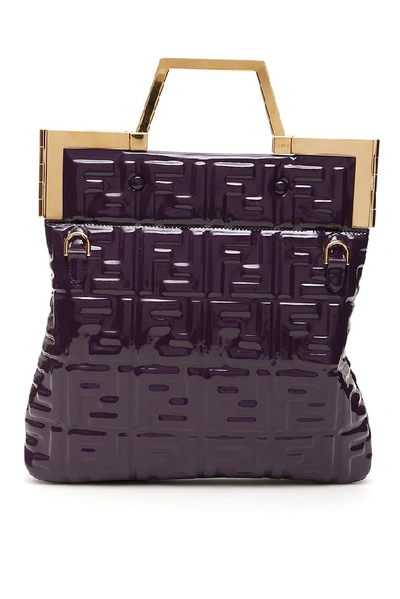 Shop Fendi Ff Logo Embossed Shopper Tote Bag In Purple