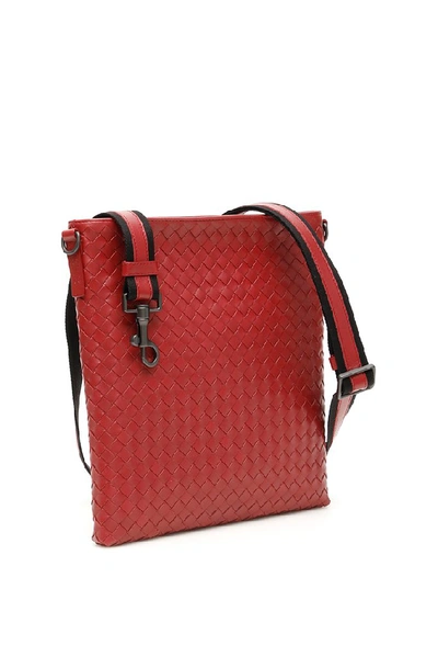 Shop Bottega Veneta Woven Messenger Bag In Red