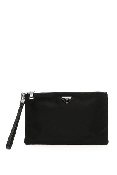 Shop Prada Vela Logo Clutch Bag In Black