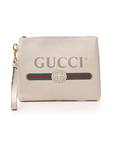 Shop Gucci Logo Printed Clutch Bag In White