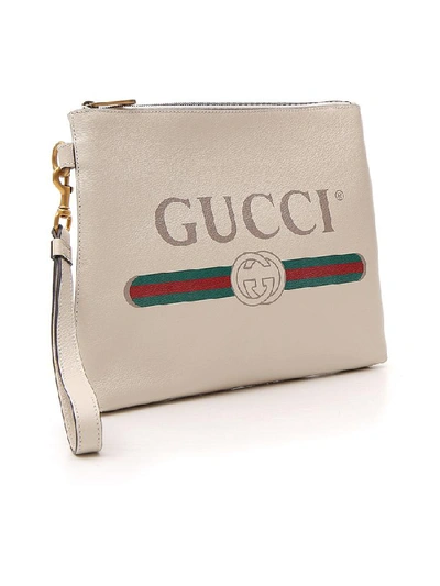 Shop Gucci Logo Printed Clutch Bag In White