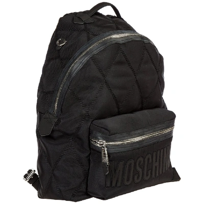 Shop Moschino Logo Embroidered Quilted Backpack In Black