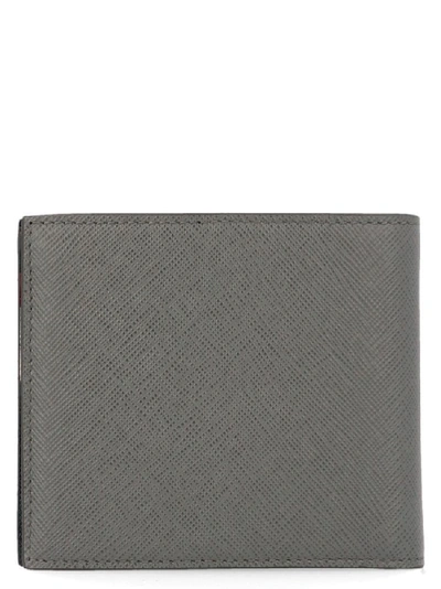 Shop Prada Saffiano Logo Bifold Wallet In Grey