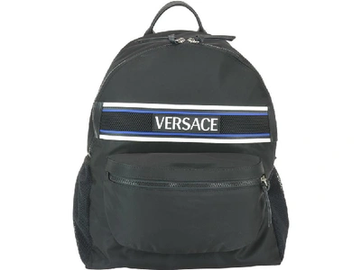 Shop Versace Logo Patch Zipped Backpack In Black