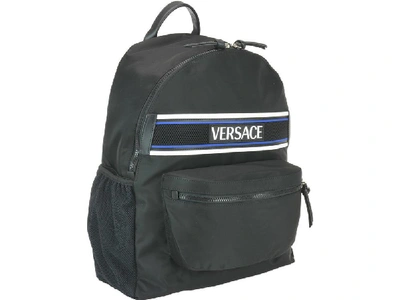 Shop Versace Logo Patch Zipped Backpack In Black