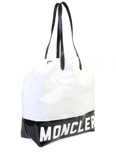 Shop Moncler Contrasting Panelled Logo Tote Bag In White