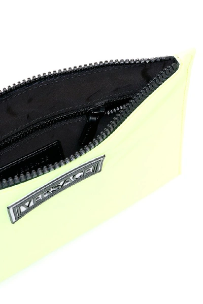 Shop Versace Logo Nylon Clutch Bag In Yellow