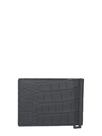 Shop Saint Laurent Croc Effect Bifold Wallet In Black