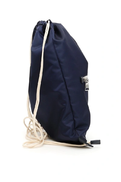 Shop Prada Drawstring Zipped Backpack In Blue