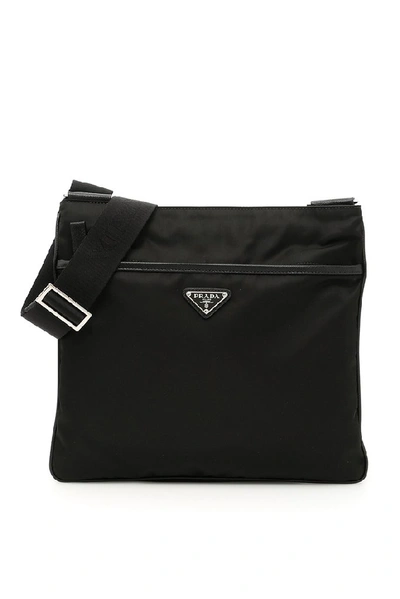 Shop Prada Logo Messenger Bag In Black