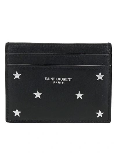 Shop Saint Laurent Star Print Embossed Logo Cardholder In Black