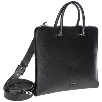 Shop Prada Logo Laptop Bag In Black