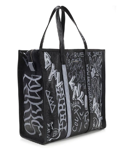 Shop Balenciaga Bazar Graffiti M Shopper Tote Bag In Black