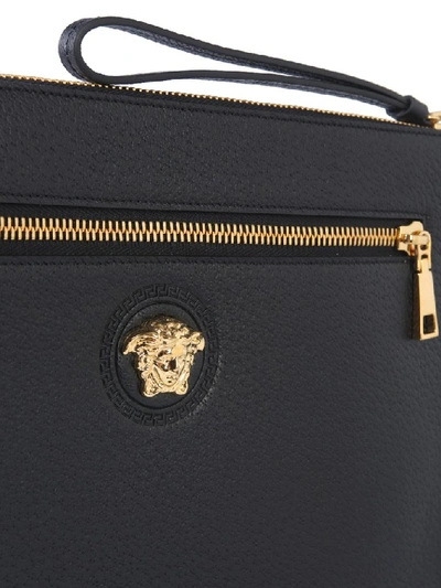 Shop Versace Medusa Logo Embellished Clutch Bag In Black