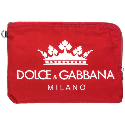 Shop Dolce & Gabbana Printed Logo Zip Clutch In Red