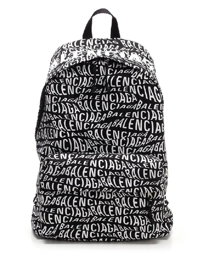 Shop Balenciaga Wave Logo Zipped Backpack In Black