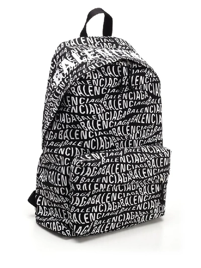 Shop Balenciaga Wave Logo Zipped Backpack In Black
