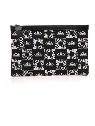 Shop Dolce & Gabbana All Over Logo Print Zipped Pouch In Black