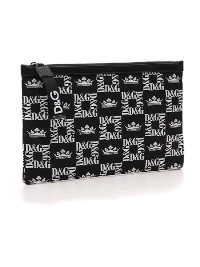 Shop Dolce & Gabbana All Over Logo Print Zipped Pouch In Black