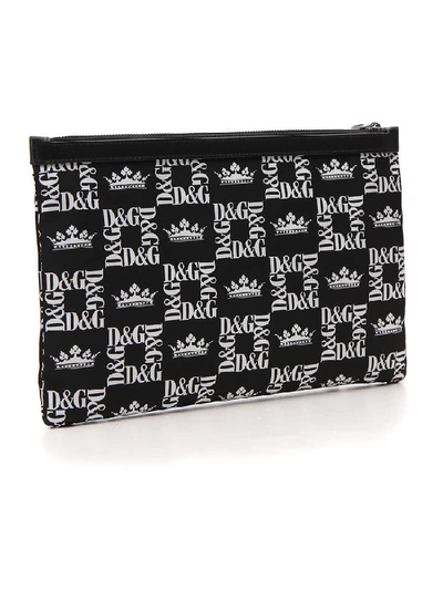 Shop Dolce & Gabbana All Over Logo Print Zipped Pouch In Black