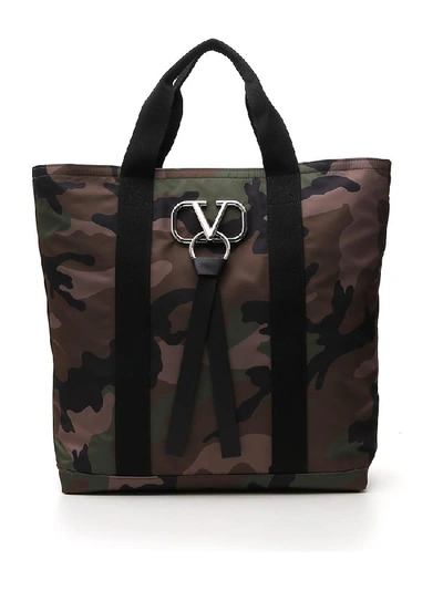 Shop Valentino Vring Camouflage Print Tote Bag In Multi