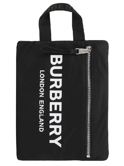 Shop Burberry Zipped Logo Handle Pouch In Black