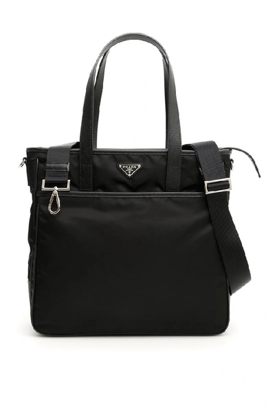 Shop Prada Logo Plaque Tote Bag In Black