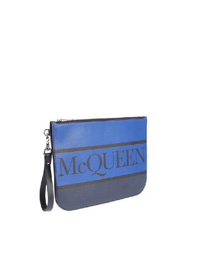 Shop Alexander Mcqueen Logo Clutch Bag In Blue