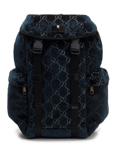 Shop Gucci Gg Medium Velvet Backpack In Blue