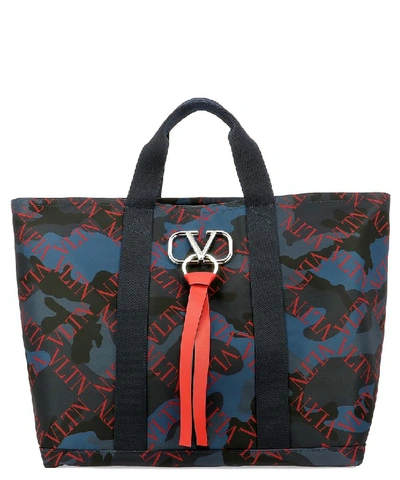 Shop Valentino Vltn Grid Camouflage Tote Bag In Multi